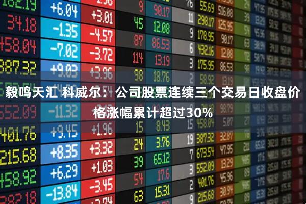 毅鸣天汇 科威尔：公司股票连续三个交易日收盘价格涨幅累计超过30%