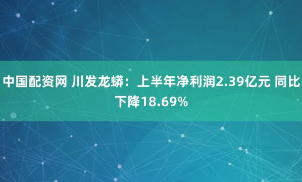中国配资网 川发龙蟒：上半年净利润2.39亿元 同比下降18.69%